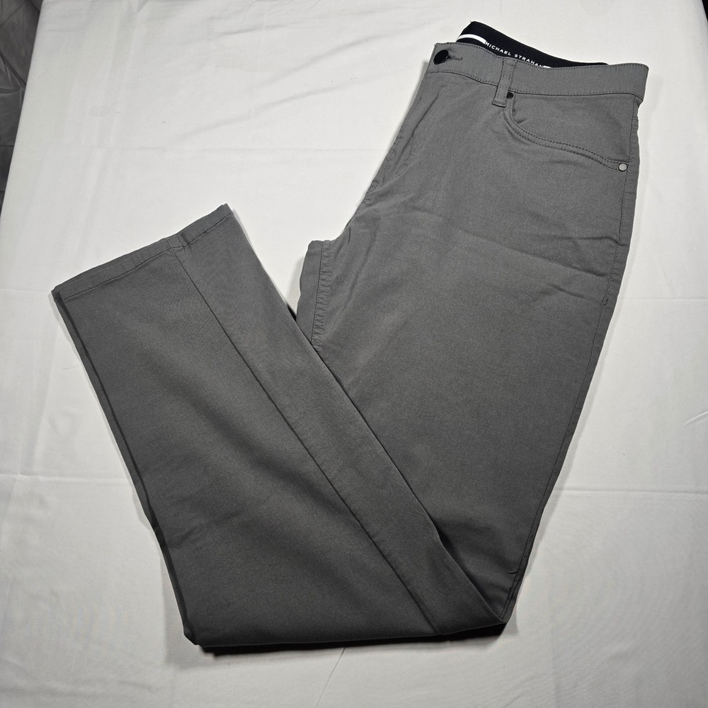 Michael Strahan Mens Modern Fit 34x32 Pants Grey stretch Casual Trousers
